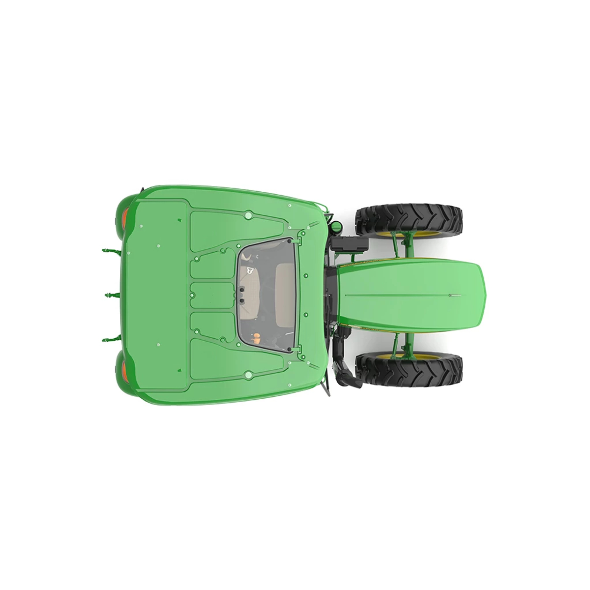 Studio image with a top view of a 5075E Utility Tractor