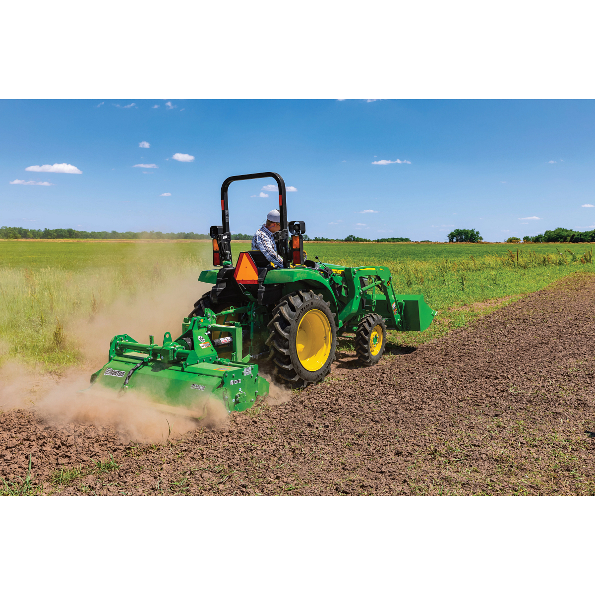 Field view of the RT3062R Rotary Tiller on a utility tractor