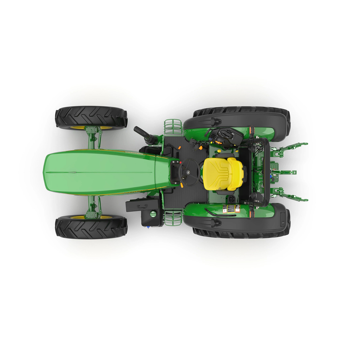 Studio image with overhead view of 5095M utility tractor.