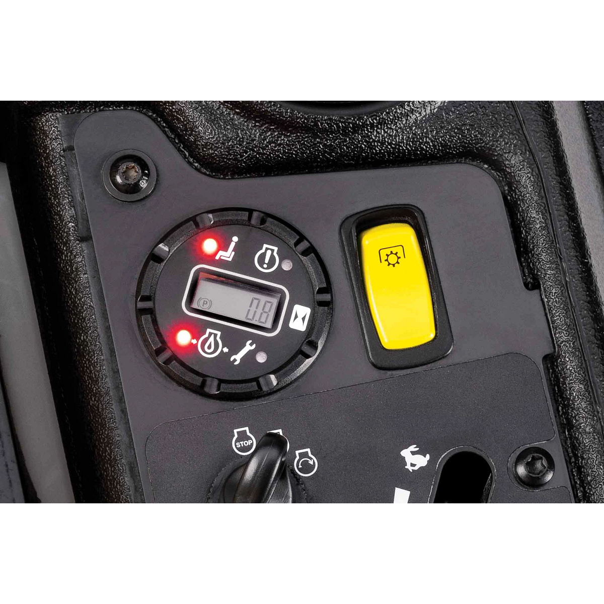 A close-up shot of the console of a Z740M zero-turn mower.