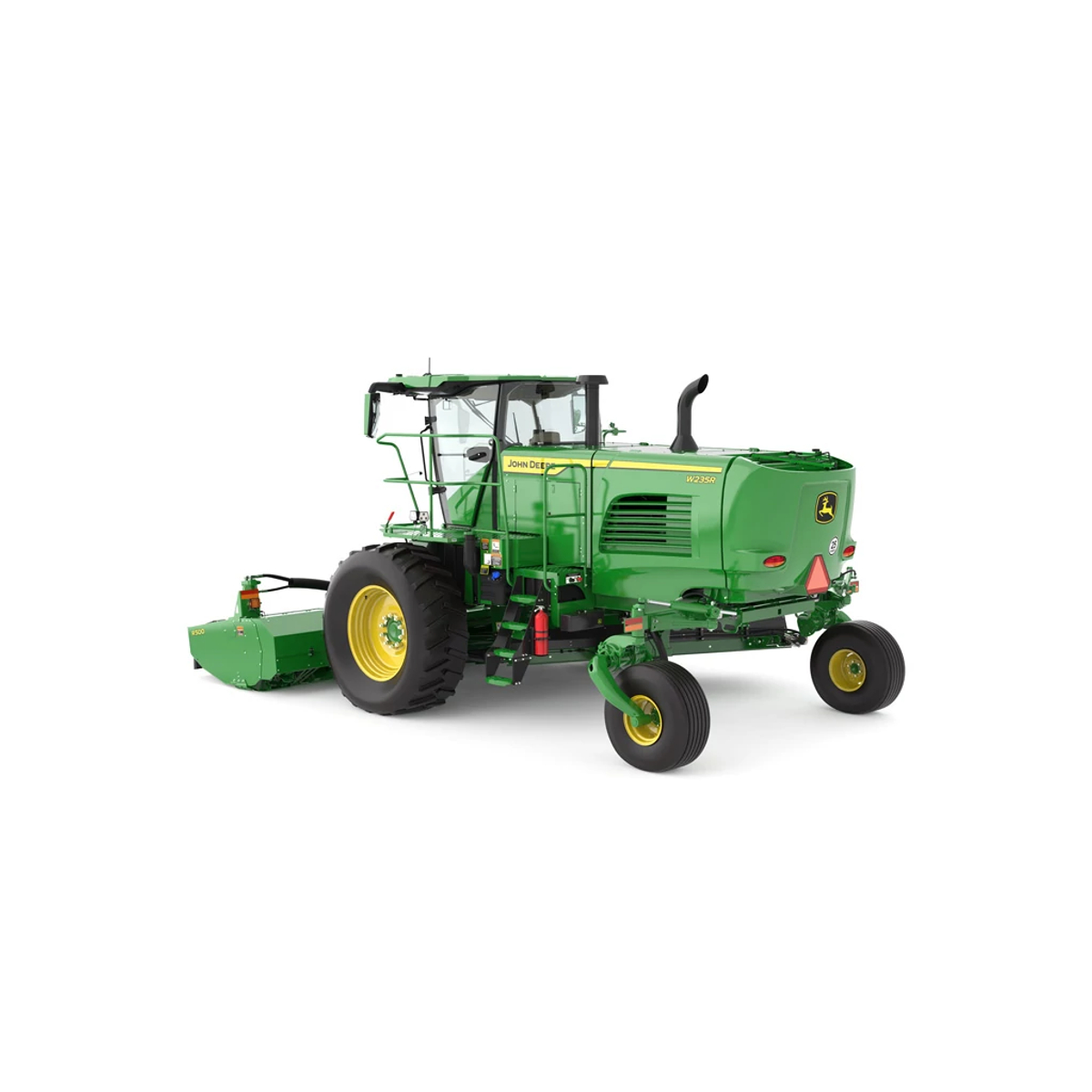 Rear left studio rendering of W235R Self Propelled windrower