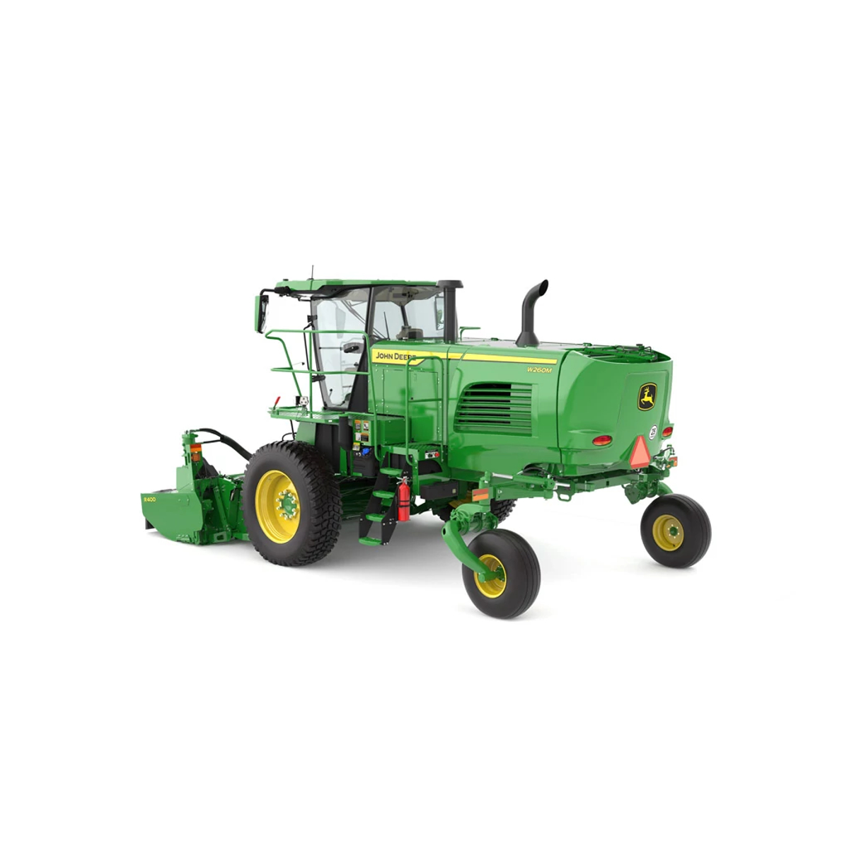 Rear left studio rendering of W260M Self Propelled Windrower