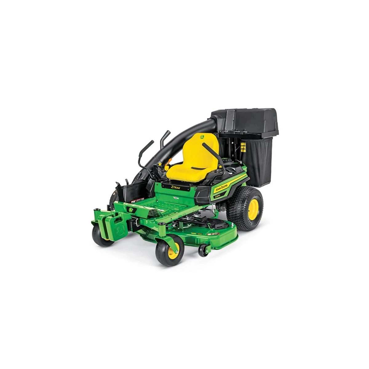 Studio image with a front left view of a Z325E ZTrak Mower with a bagger attachment