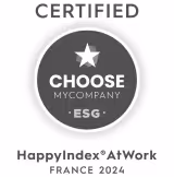 Badge certifié HappyIndex®AtWork France 2024 avec logo Choose MyCompany ESG.