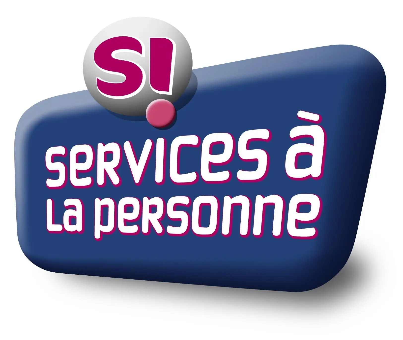 Blue logo with white and pink text reading 'Si services à la personne' with a round grey and pink element above.