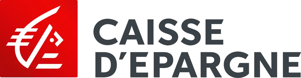Caisse d'Epargne logo with a white stylized squirrel emblem on a red square background next to bold black text.