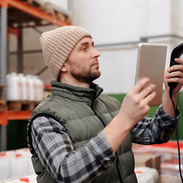 Man picking items in a warehouse.