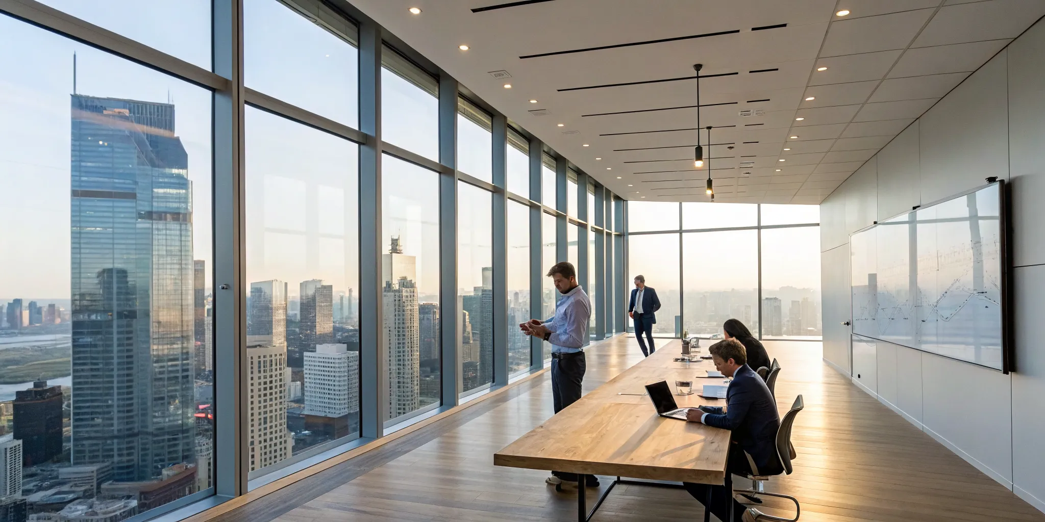 Business professionals in a modern office planning how to set up a project management office.