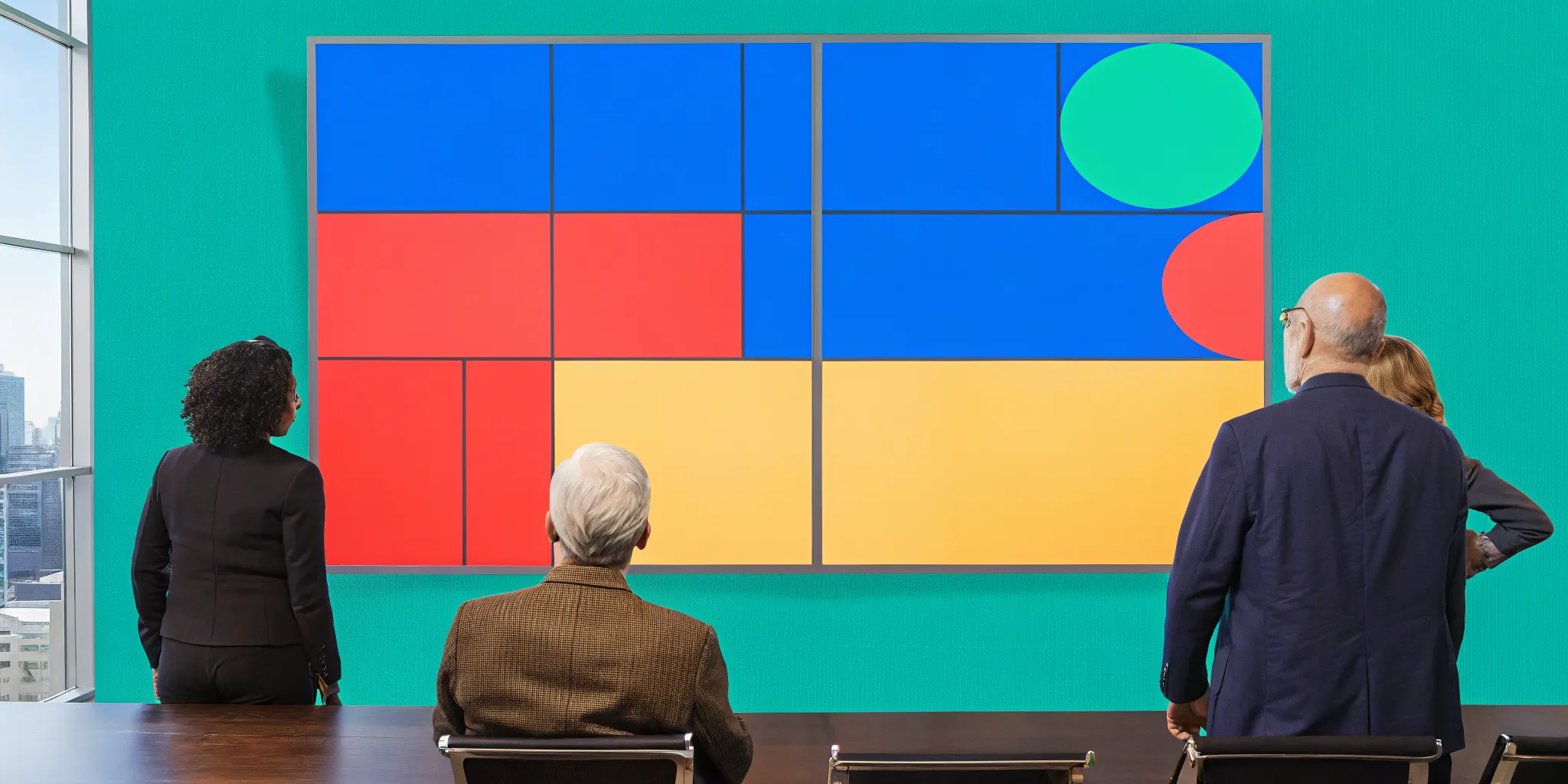 Executives reviewing a PMO consulting services strategy board.