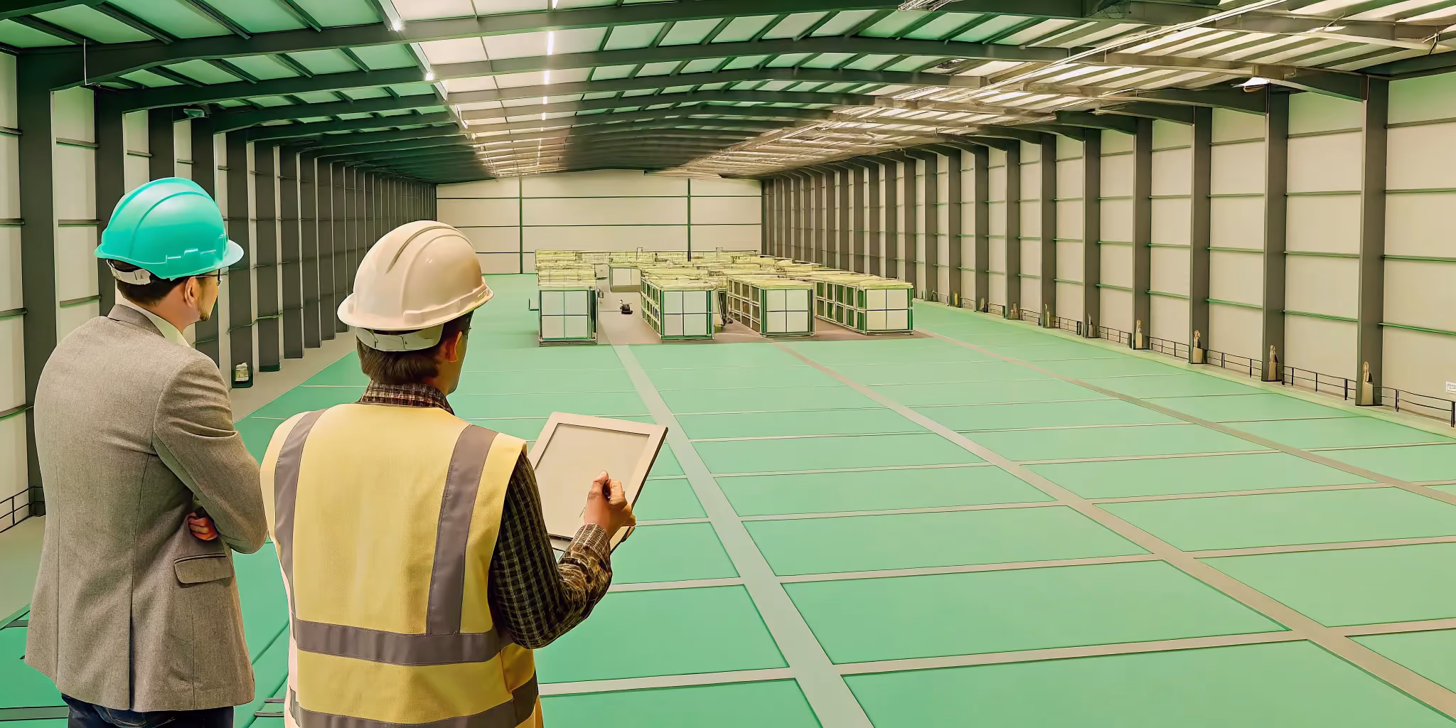 Engineers assessing risks for a manufacturing construction project.