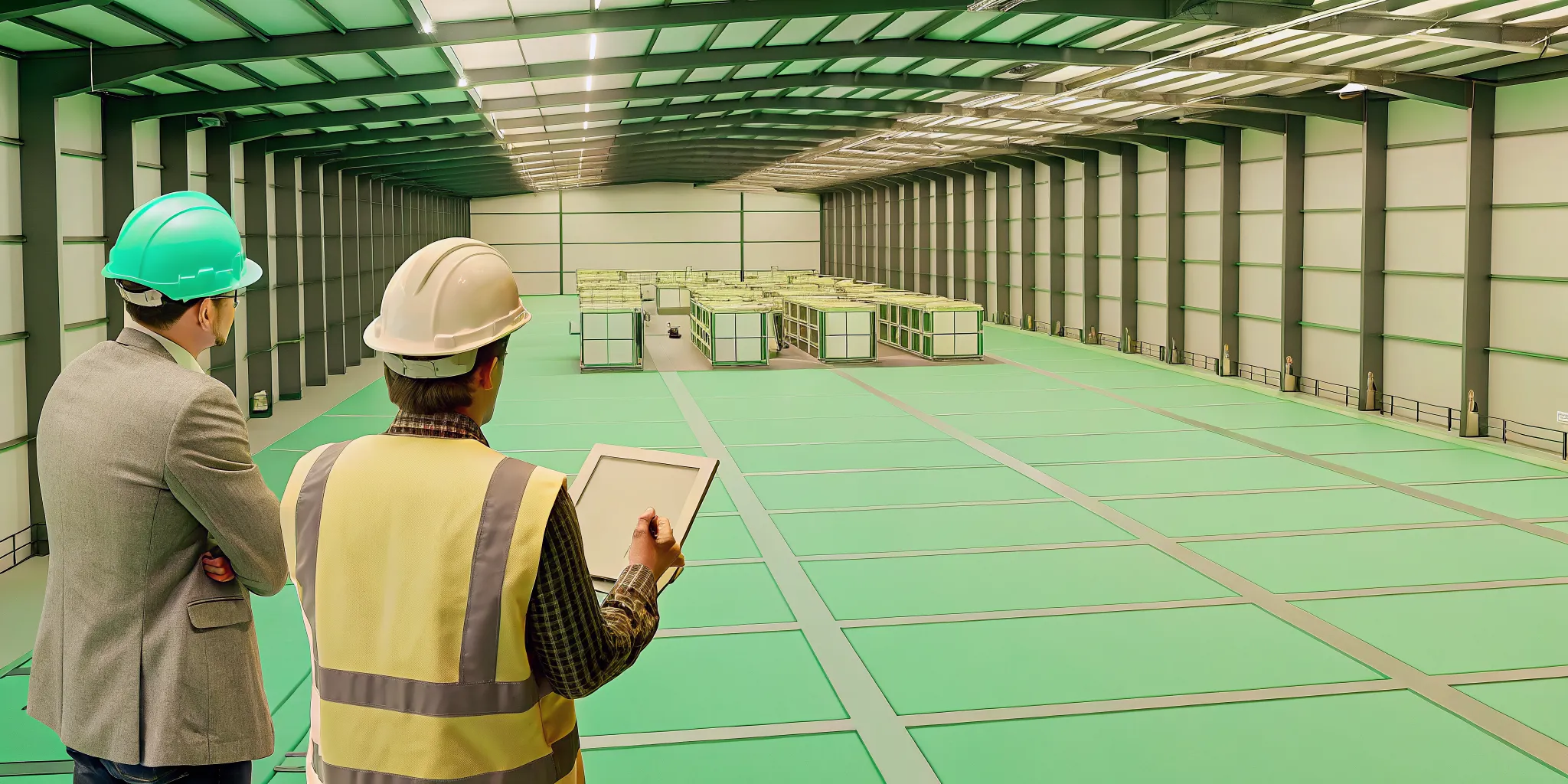 Engineers assessing risks for a manufacturing construction project.