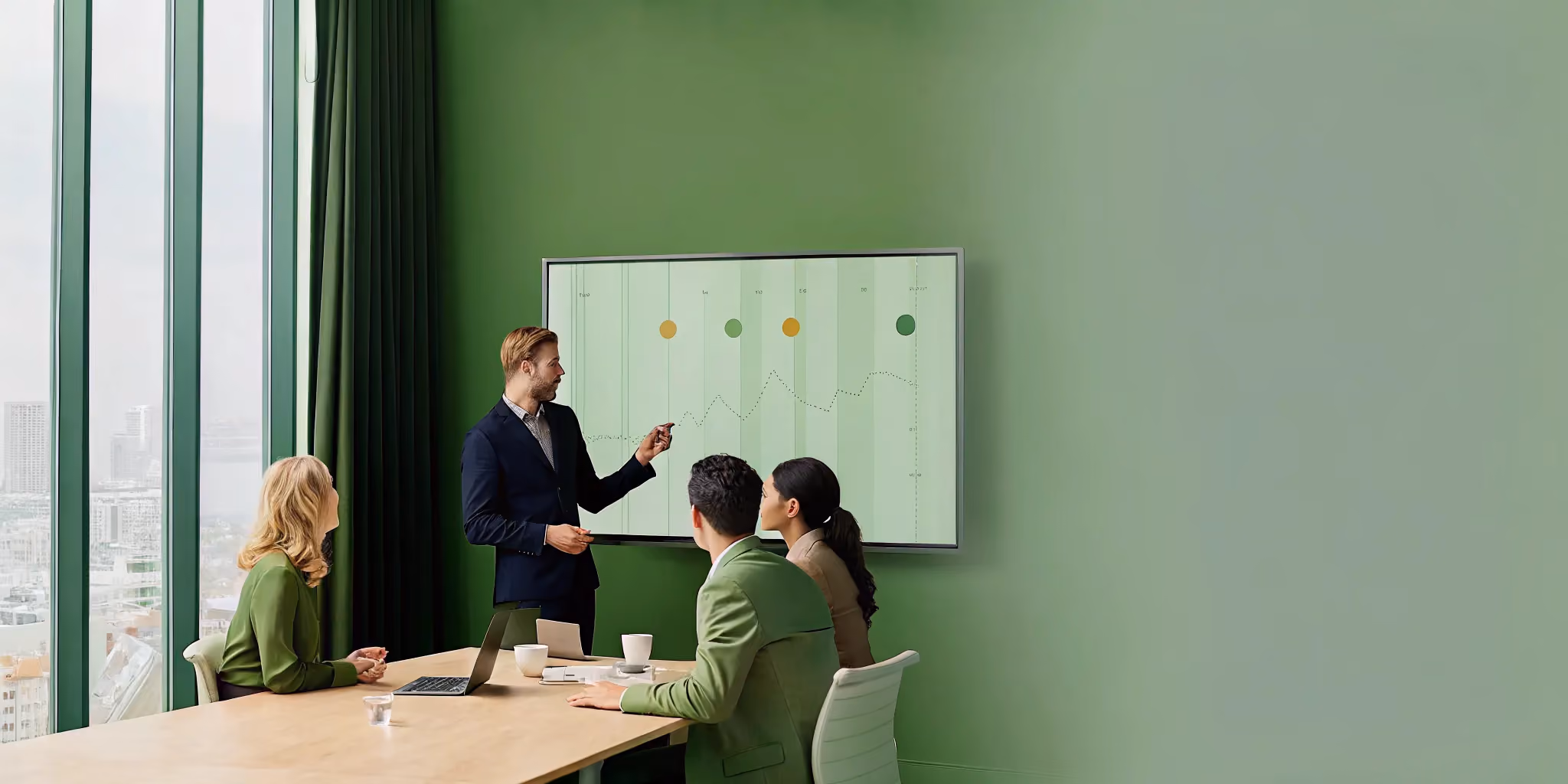 A consultant explains project management consultancy services to a business team.