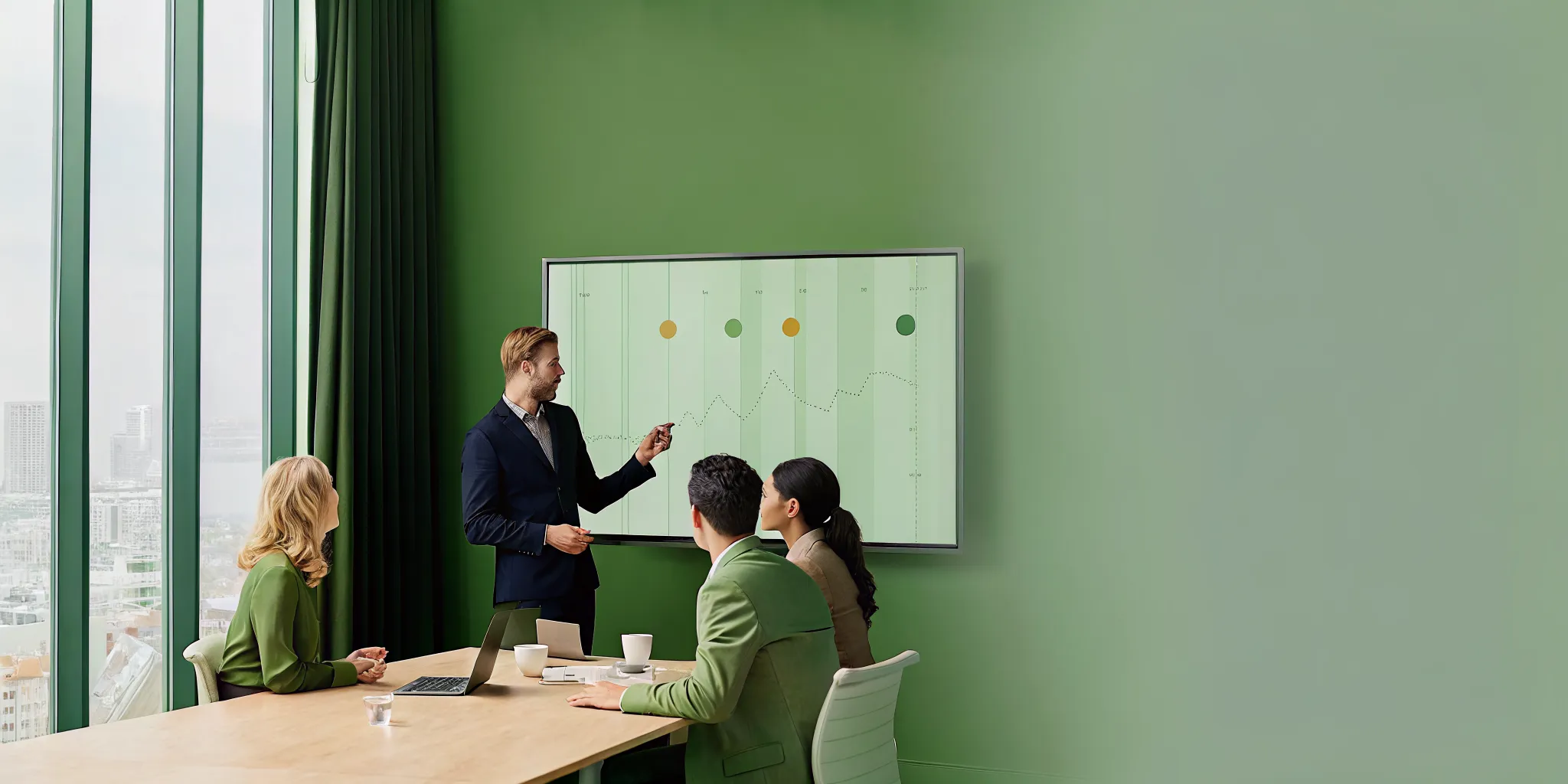 A consultant explains project management consultancy services to a business team.