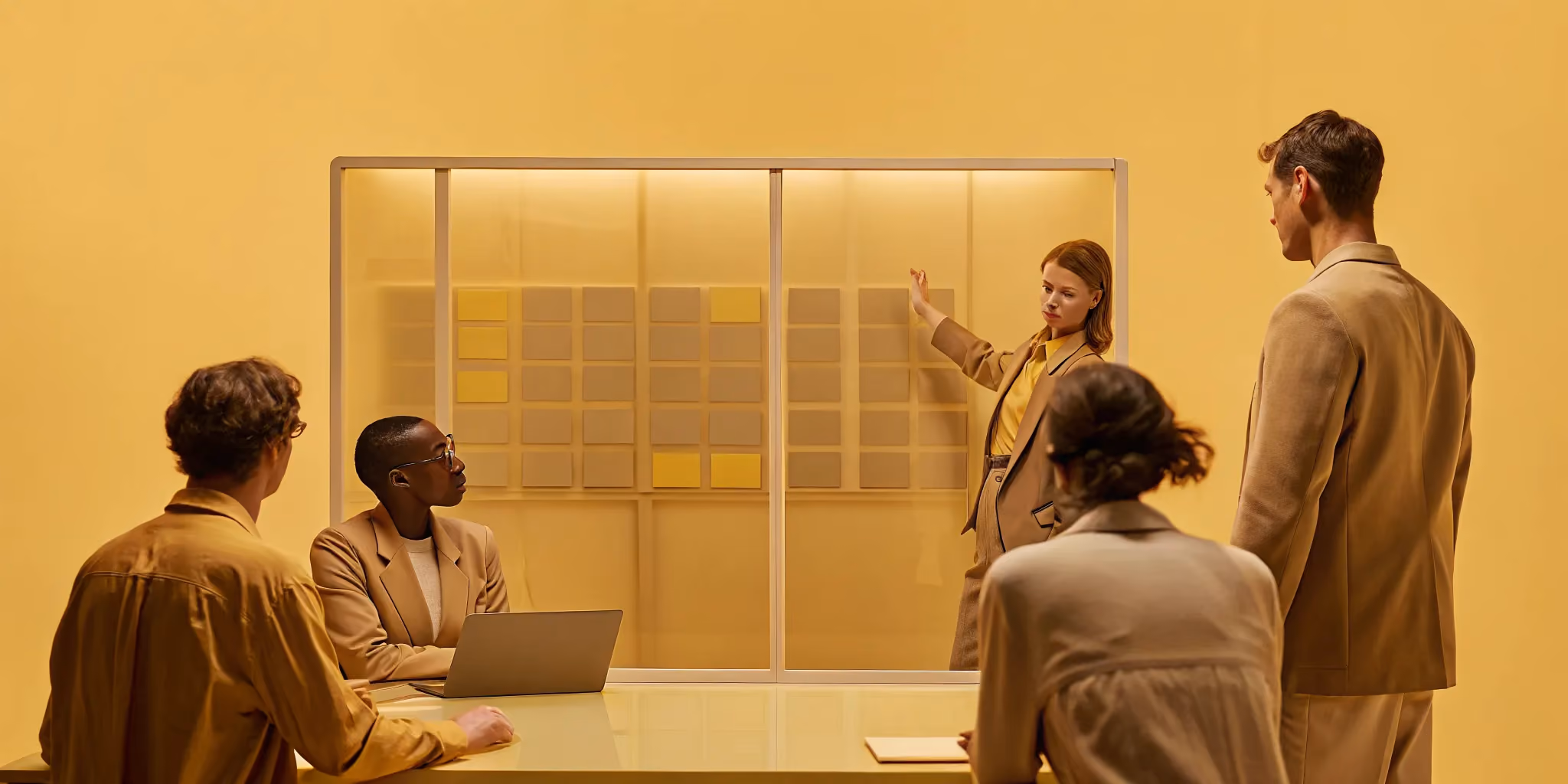A leader using biotech project management services to outline project strategy and milestones.