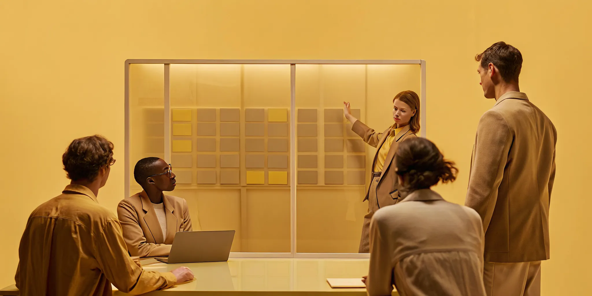 A leader using biotech project management services to outline project strategy and milestones.