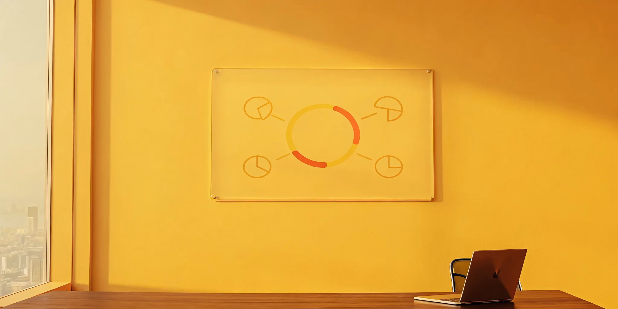 A diagram of the project cycle management phases on an office wall.