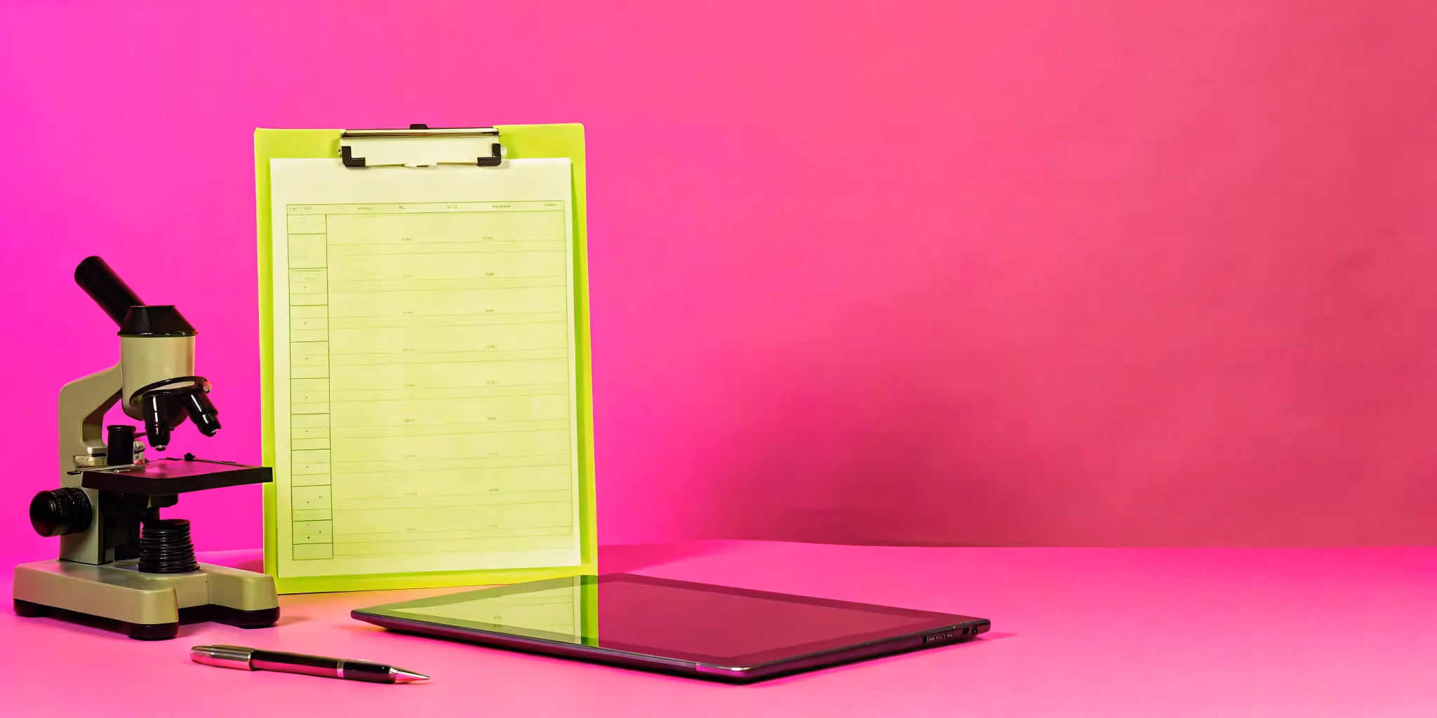 Clinical trial readiness checklist clipboard on lab office background