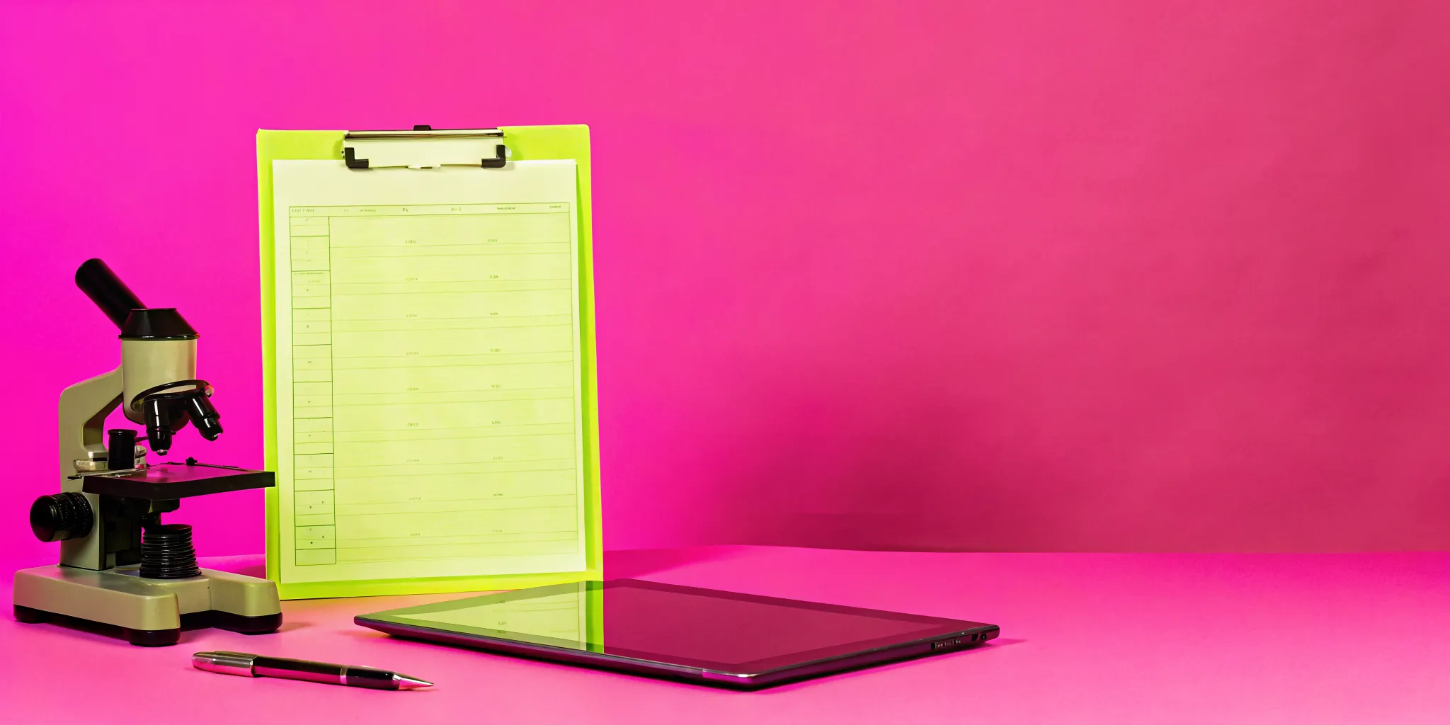 Clinical trial readiness checklist clipboard on lab office background