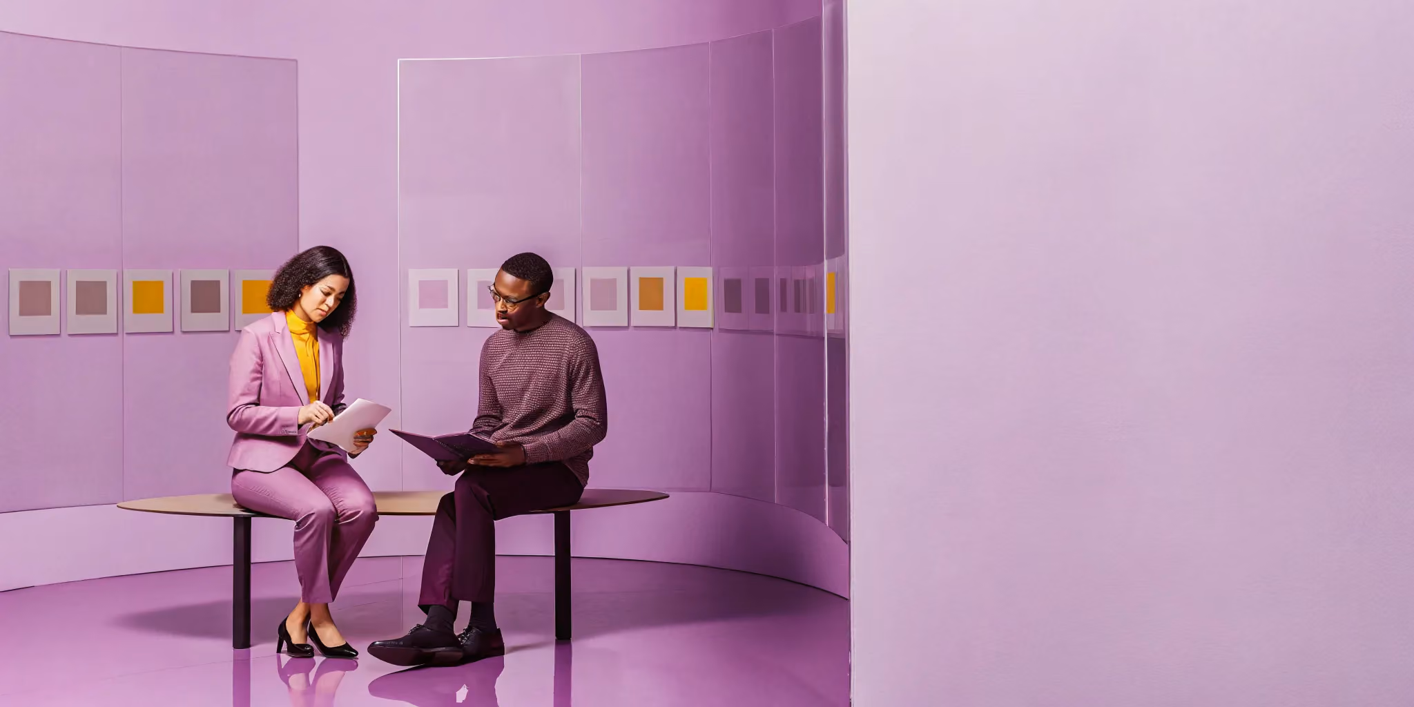 Two professionals discussing project management office consulting in a modern office.
