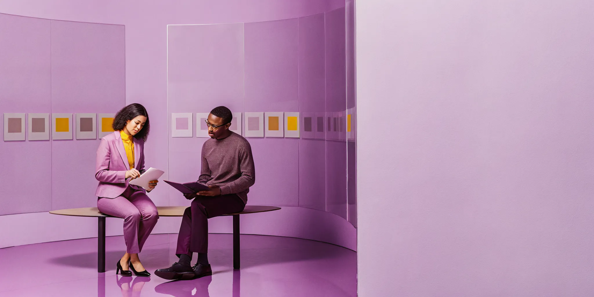 Two professionals discussing project management office consulting in a modern office.