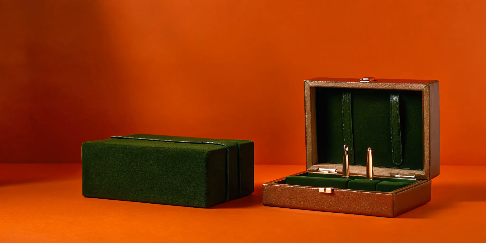 A high-end executive desk setup comparing integrated and modular project portfolio management blocks