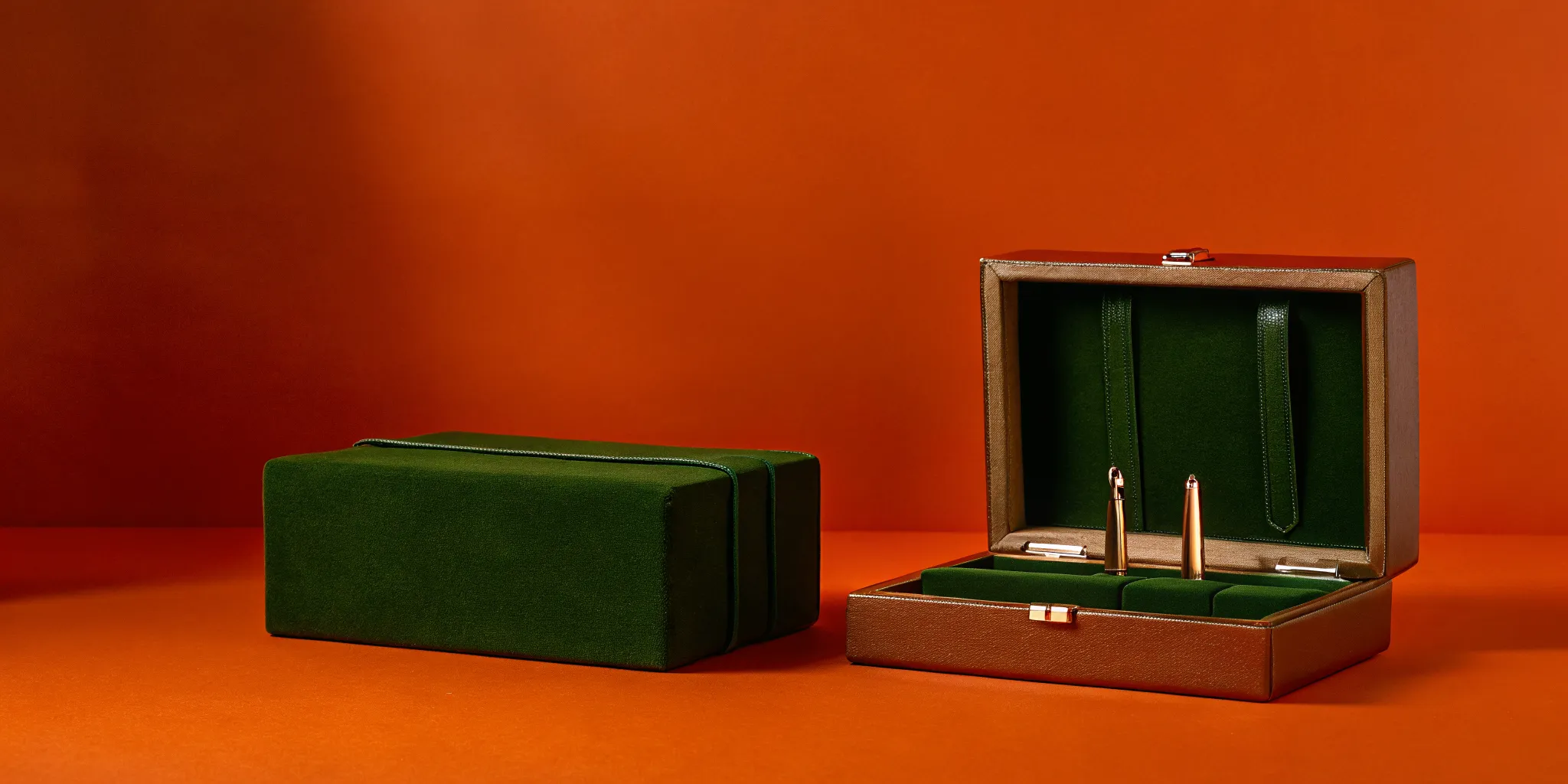 A high-end executive desk setup comparing integrated and modular project portfolio management blocks