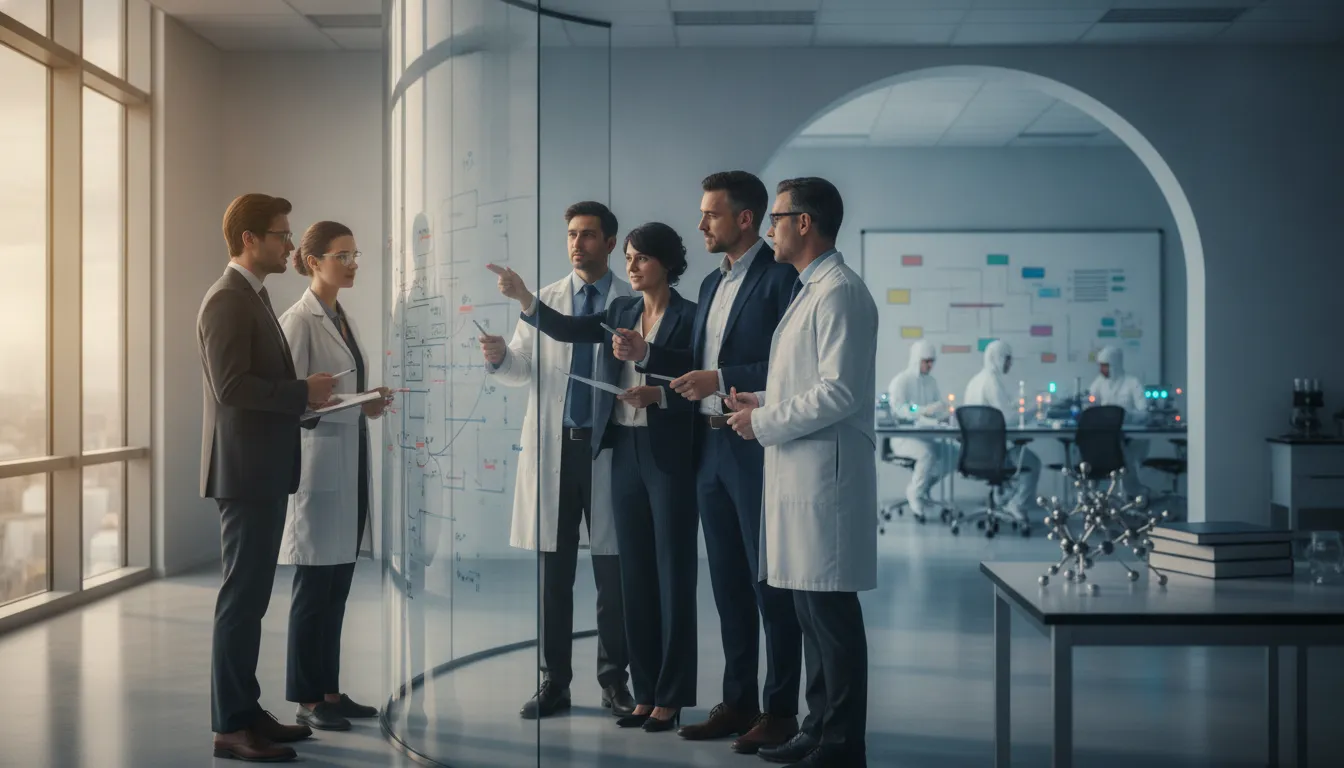Biotech project management leaders coordinating complex R&D work