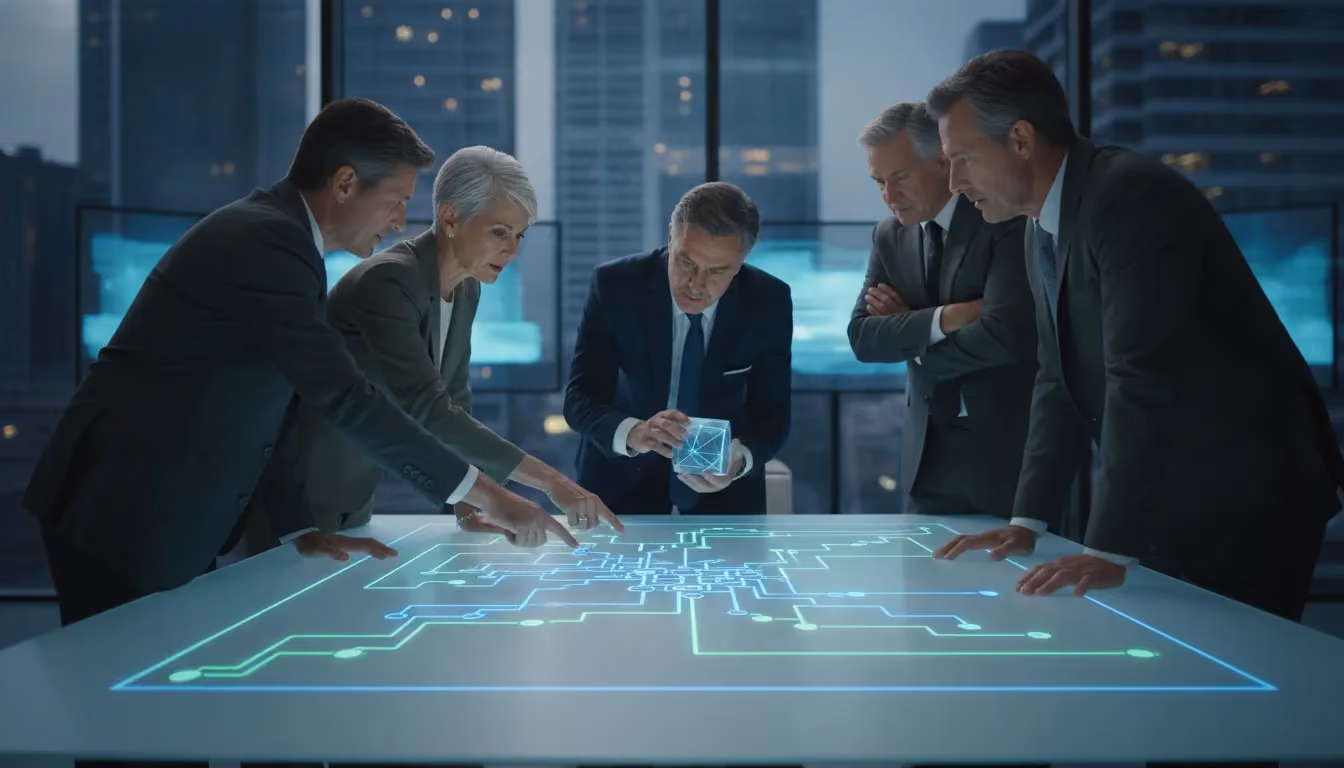Senior executives reviewing complex project portfolio priorities