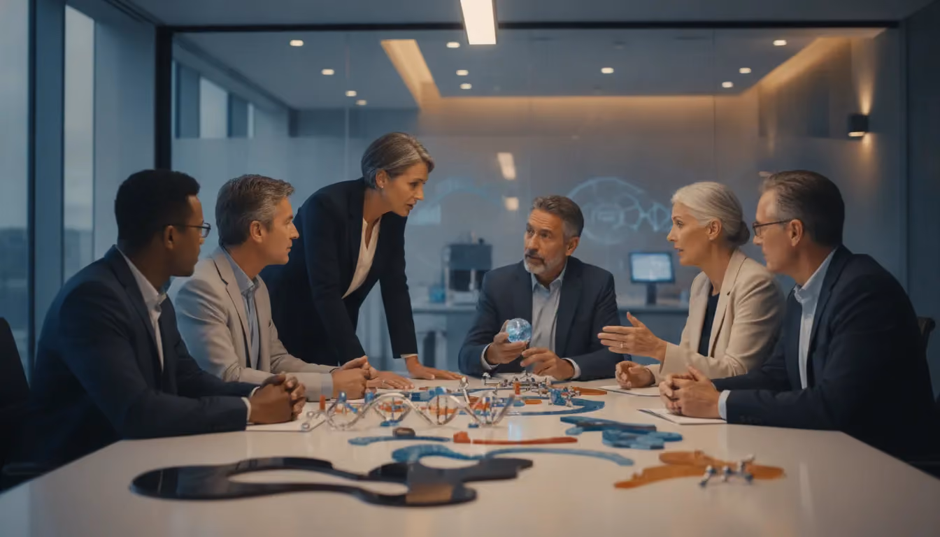 Executive project leaders comparing delivery partner credentials