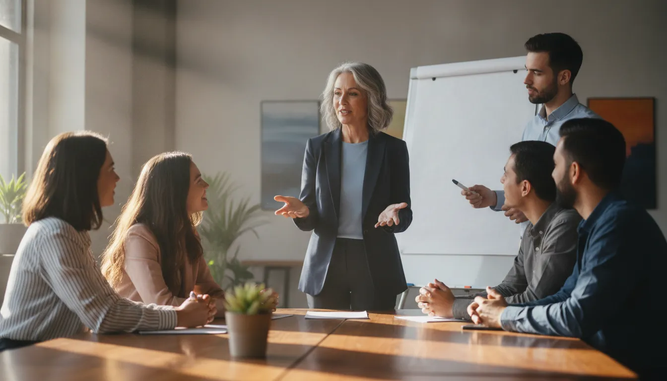 Project manager coaching a cross-functional team