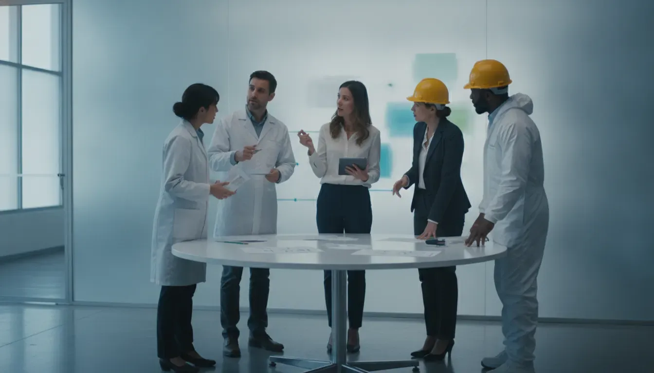 Project management professional coordinating responsibilities across regulated teams