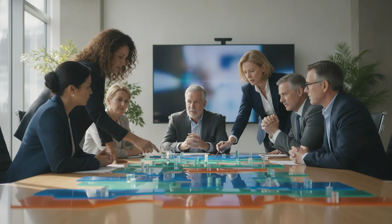 Executives reviewing a complex project portfolio