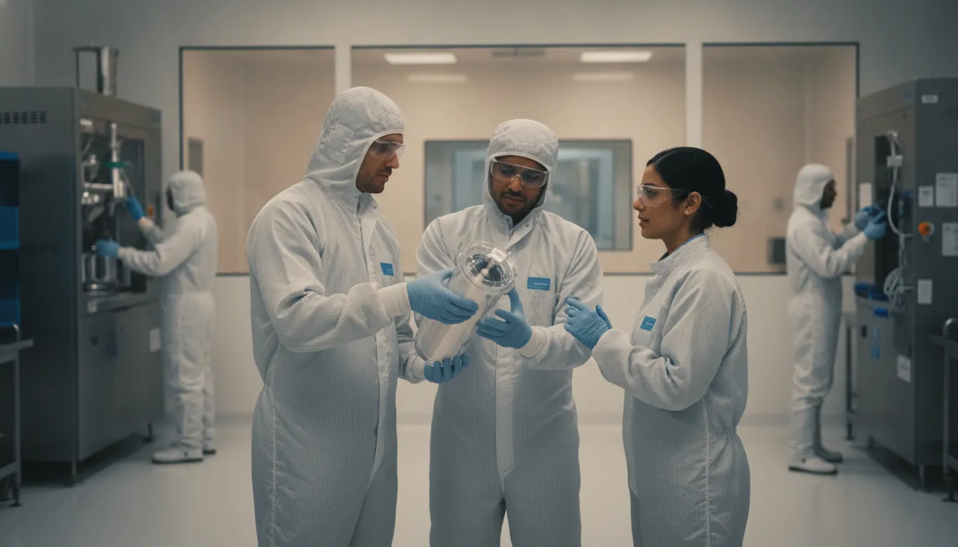 Cross-functional life sciences operations team coordinating handoffs