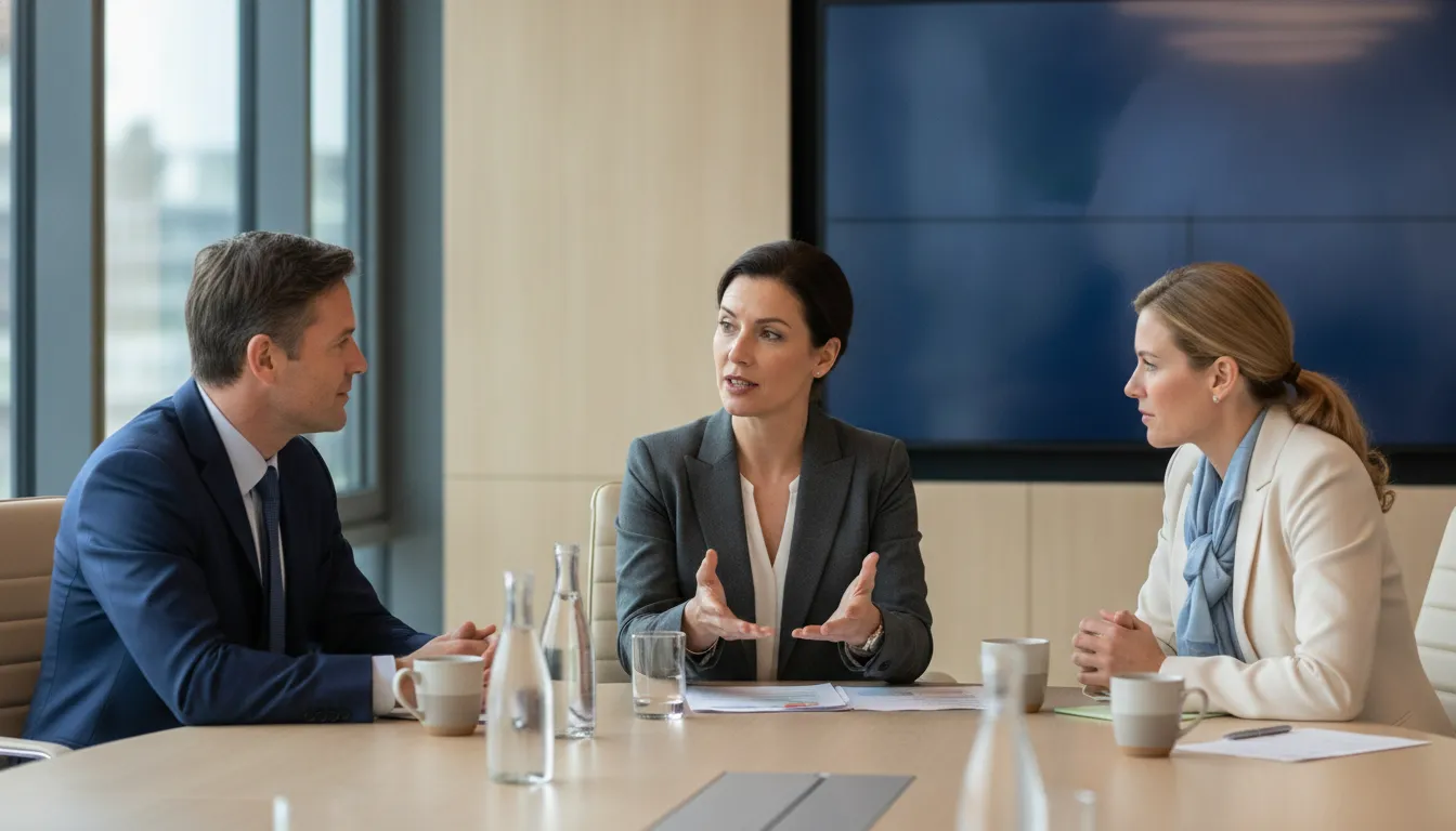 Executive PMO team reviewing risk signals and change decisions