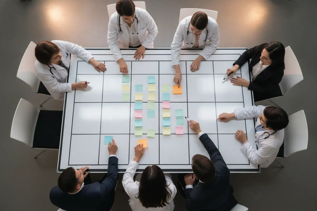 Healthcare project team mapping workflow ownership and governance