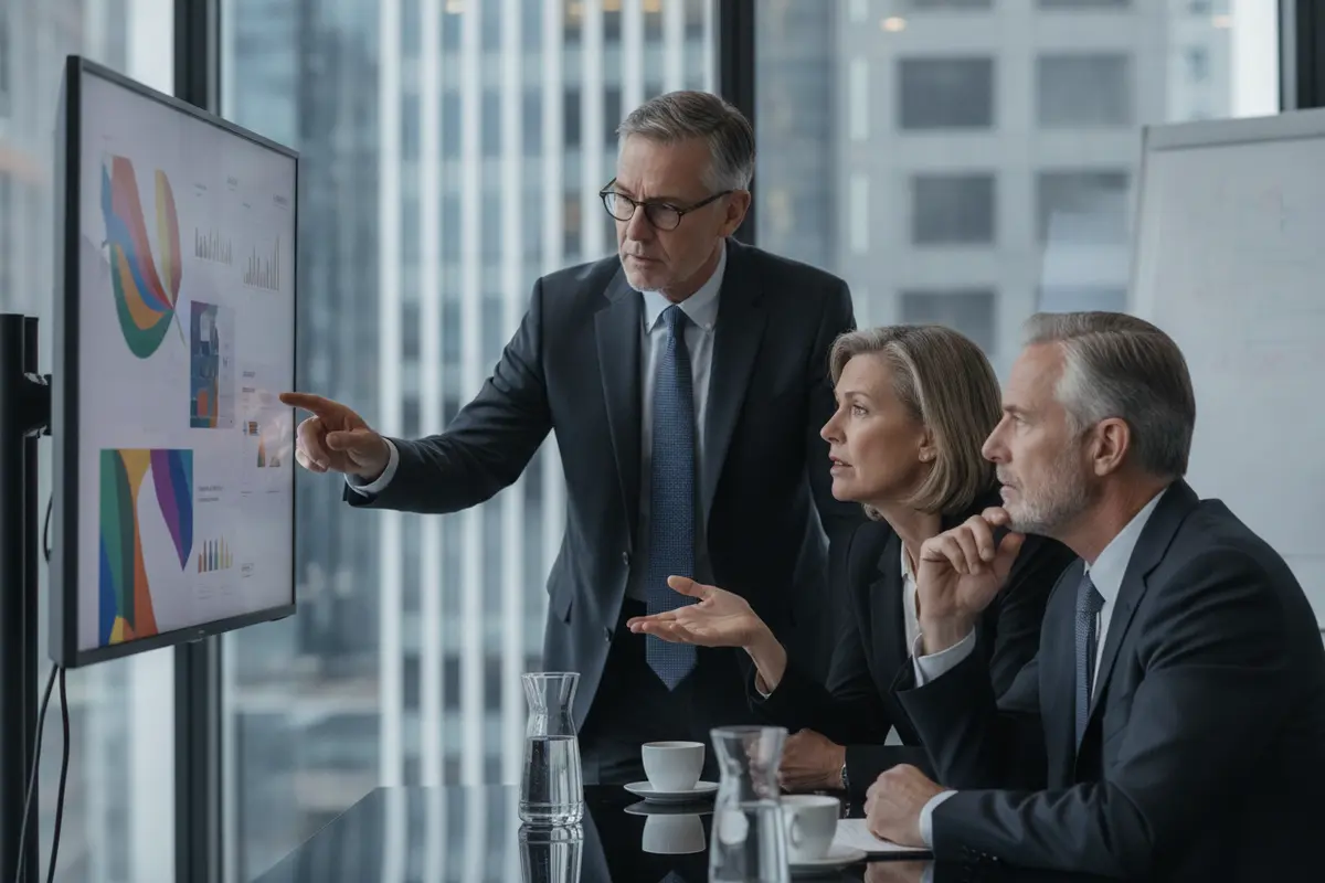 Executives reviewing portfolio measures and PMO outcomes together