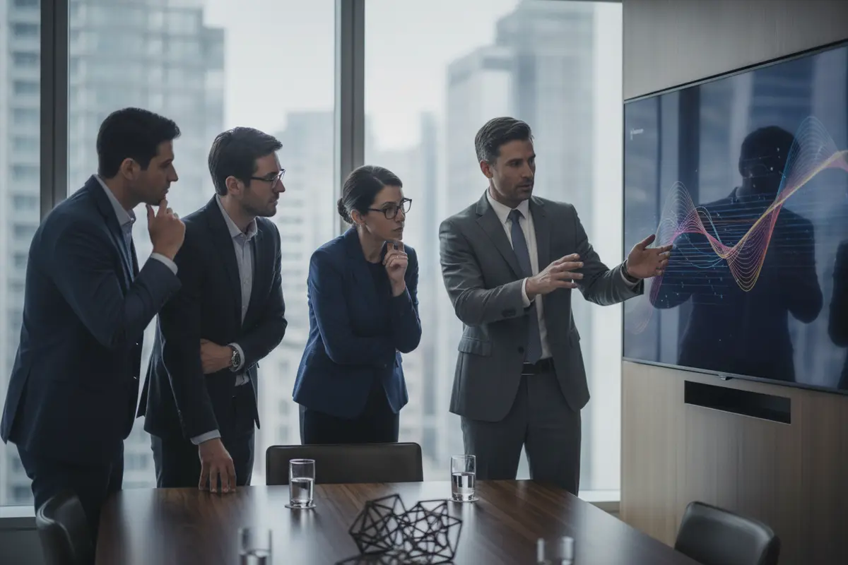 Executives reviewing project portfolio status together