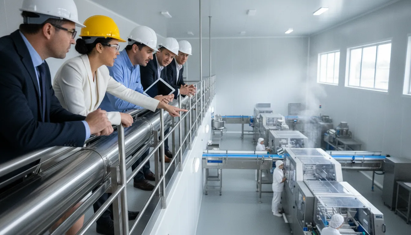 Plant leaders reviewing a newly commissioned food production line