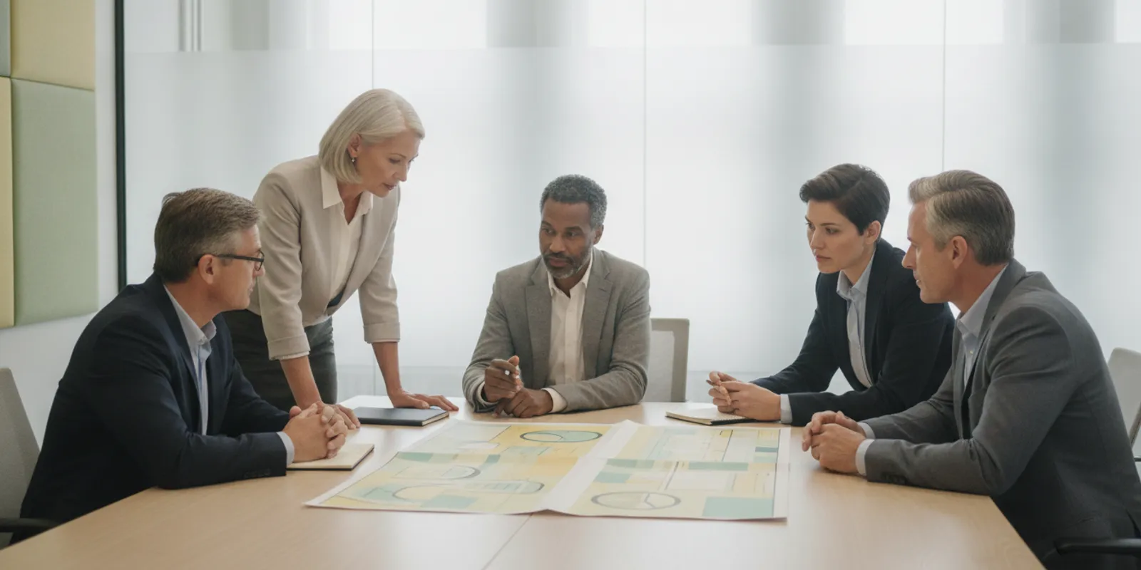 Project leaders reviewing a PMO assessment questionnaire in a bright meeting room