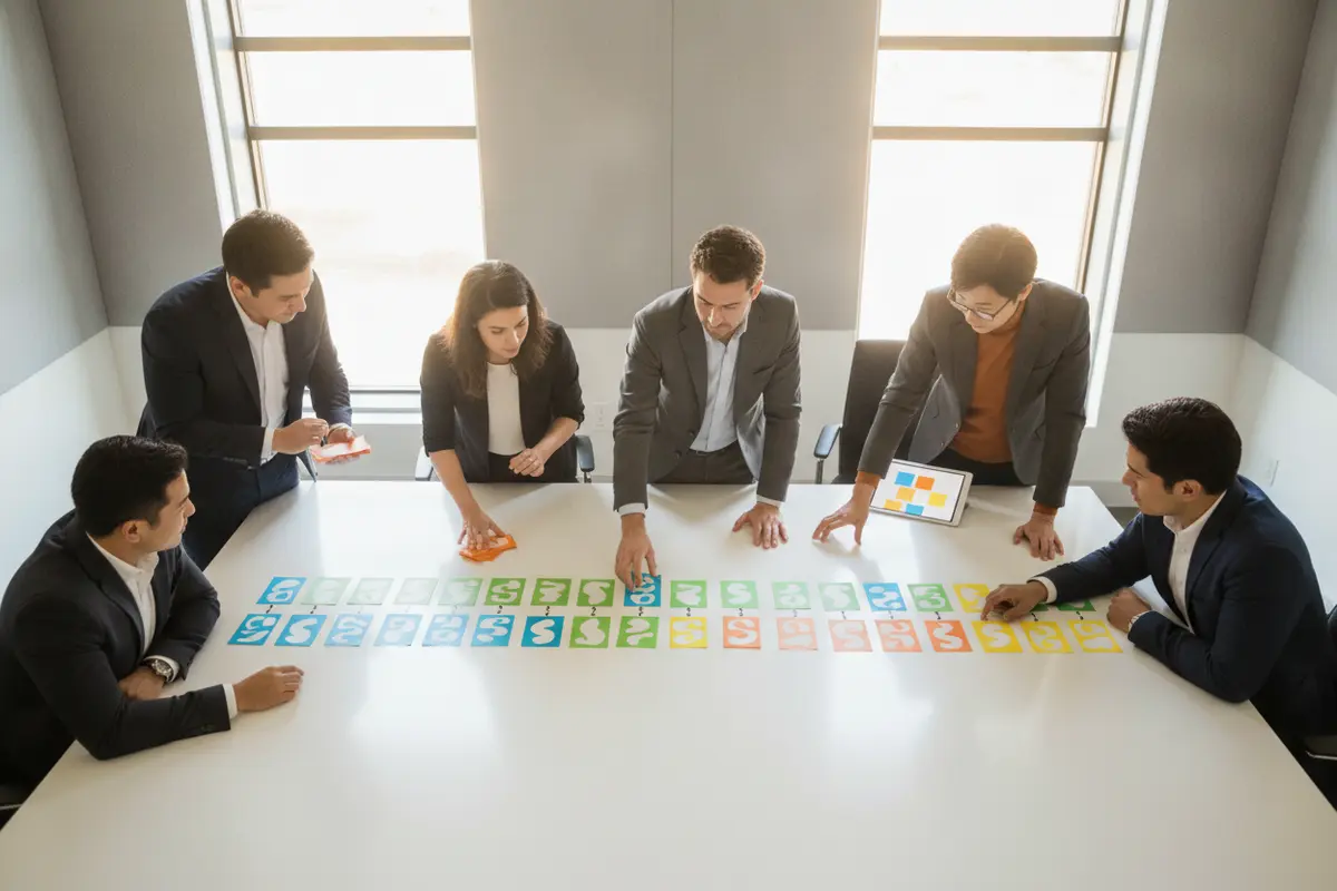 Project team mapping milestone decisions and accountable owners
