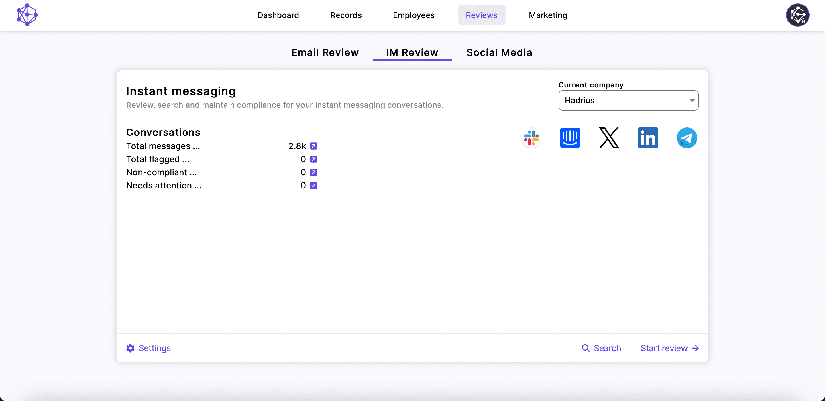 The Hadrius user interface for communications archiving