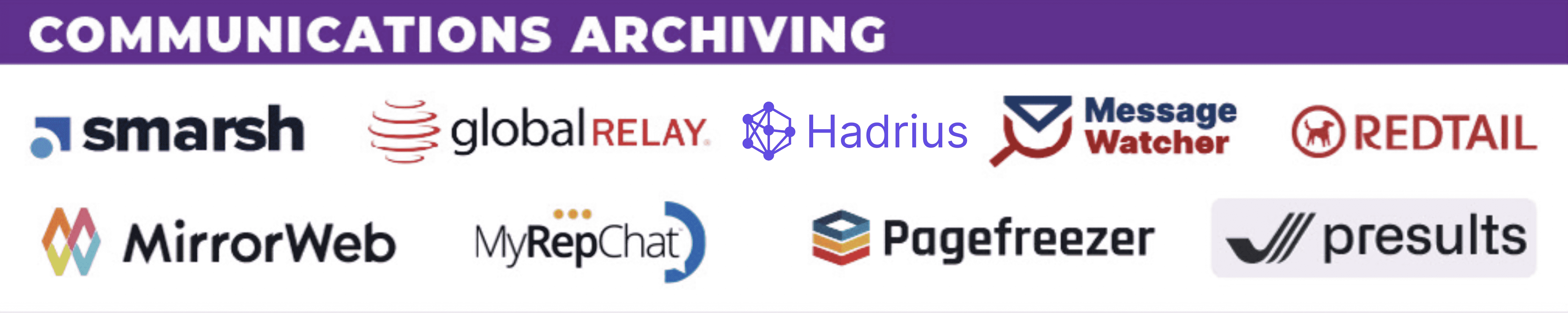 Table of the top email archiving providers for regulated firms