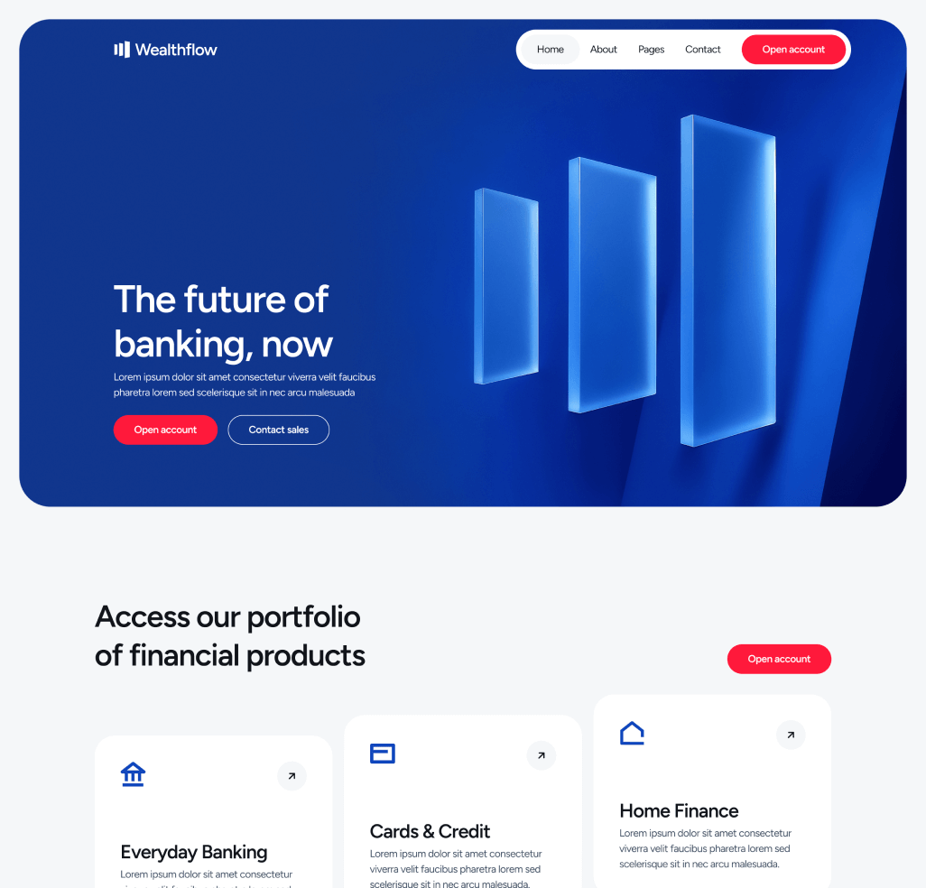 Wealthflow - Home V1 Hero Page - Bank Webflow Template | BRIX Template