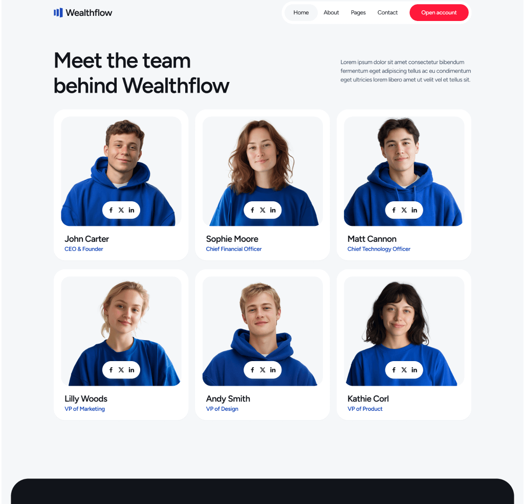 Wealthflow - Team Member Hero Page - Bank Webflow Template | BRIX Template