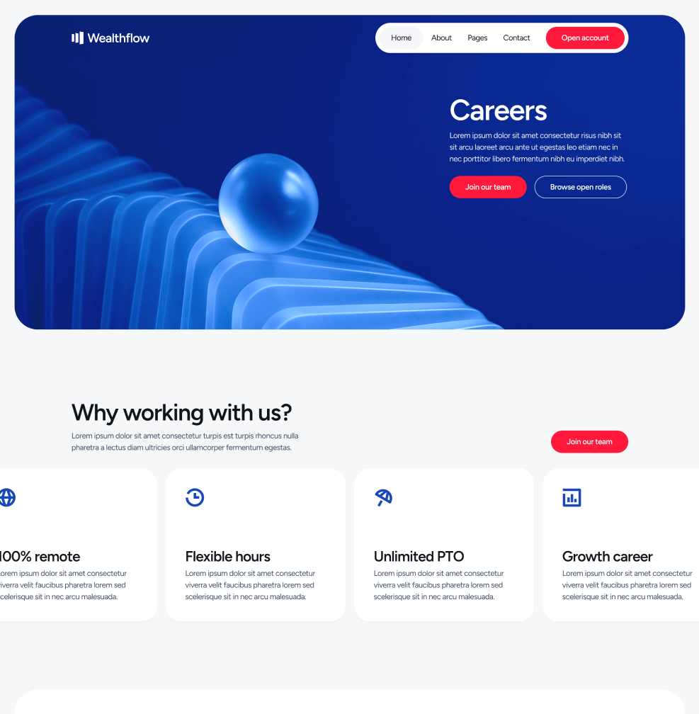 Wealthflow - Career Main Page - Bank Webflow Template | BRIX Template