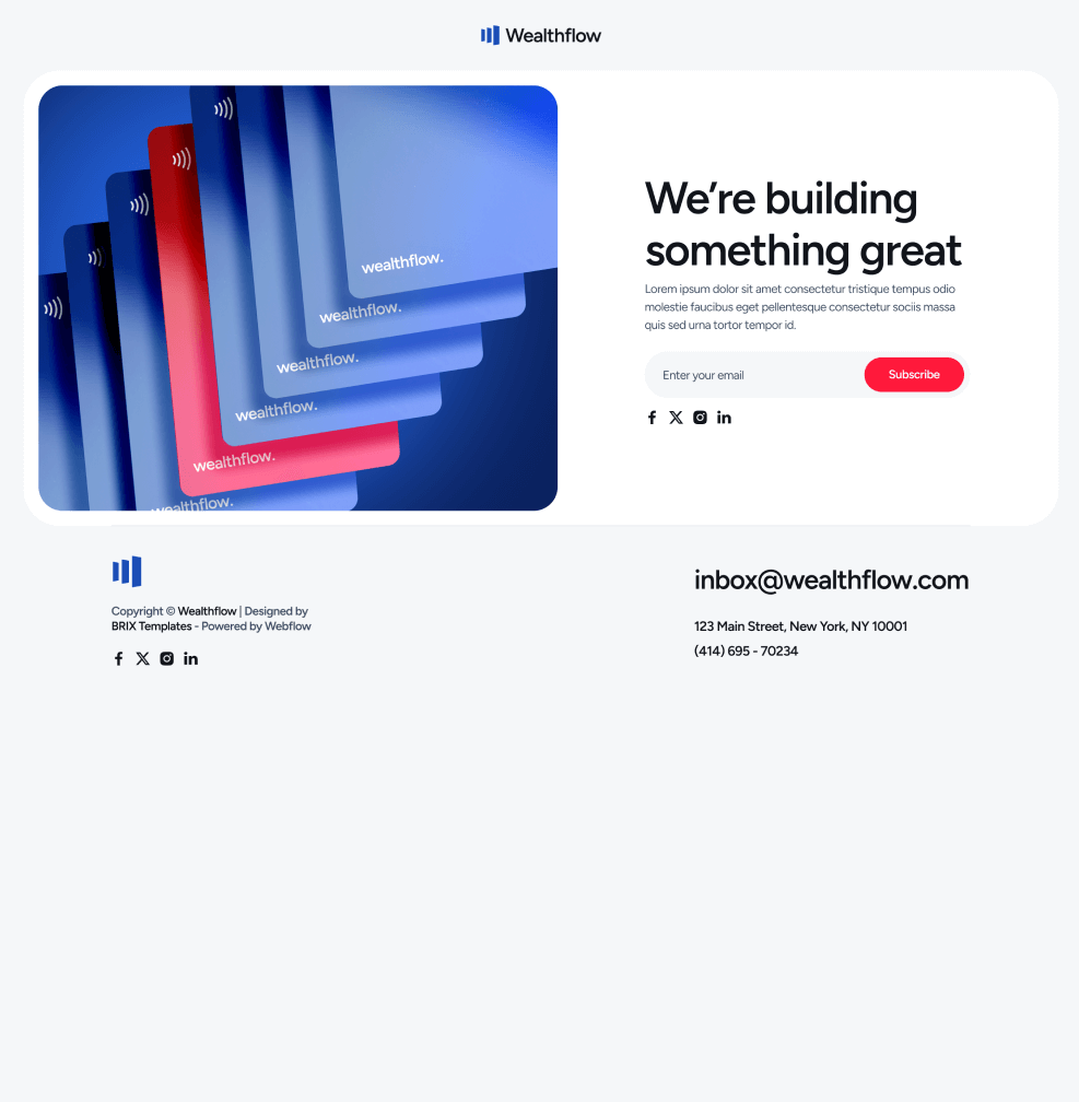 Wealthflow - Coming Soon Utility Page - Bank Webflow Template | BRIX Template