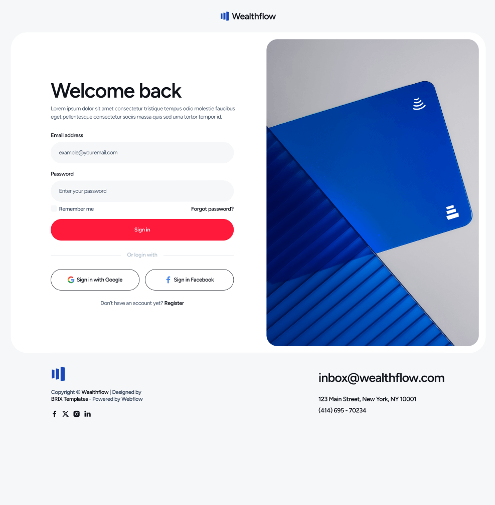 Wealthflow - Sign In Utility Page - Bank Webflow Template | BRIX Template