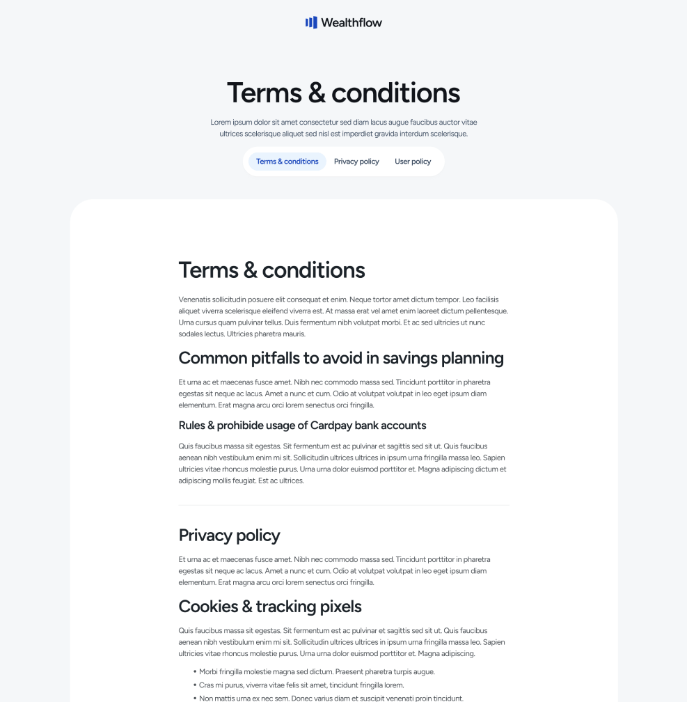 Wealthflow - Terms Conditions Utility Page - Bank Webflow Template | BRIX Template