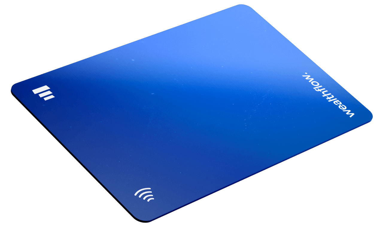 Blue Credit Card Mockup With Silver Chip - Wealthflow Webflow Template | BRIX Template