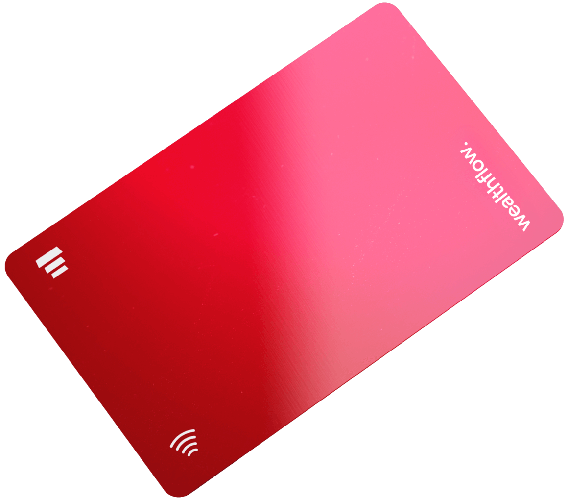 Red Credit Card Mockup With Metallic Chip On Gradient - Wealthflow Webflow Template | BRIX Template
